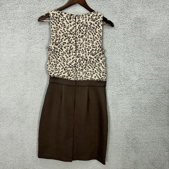 LOFT Brown Animal Leopard Print Sheath Dress Sleeveless Career Boho Chic Women 2 - Picture 2 of 6